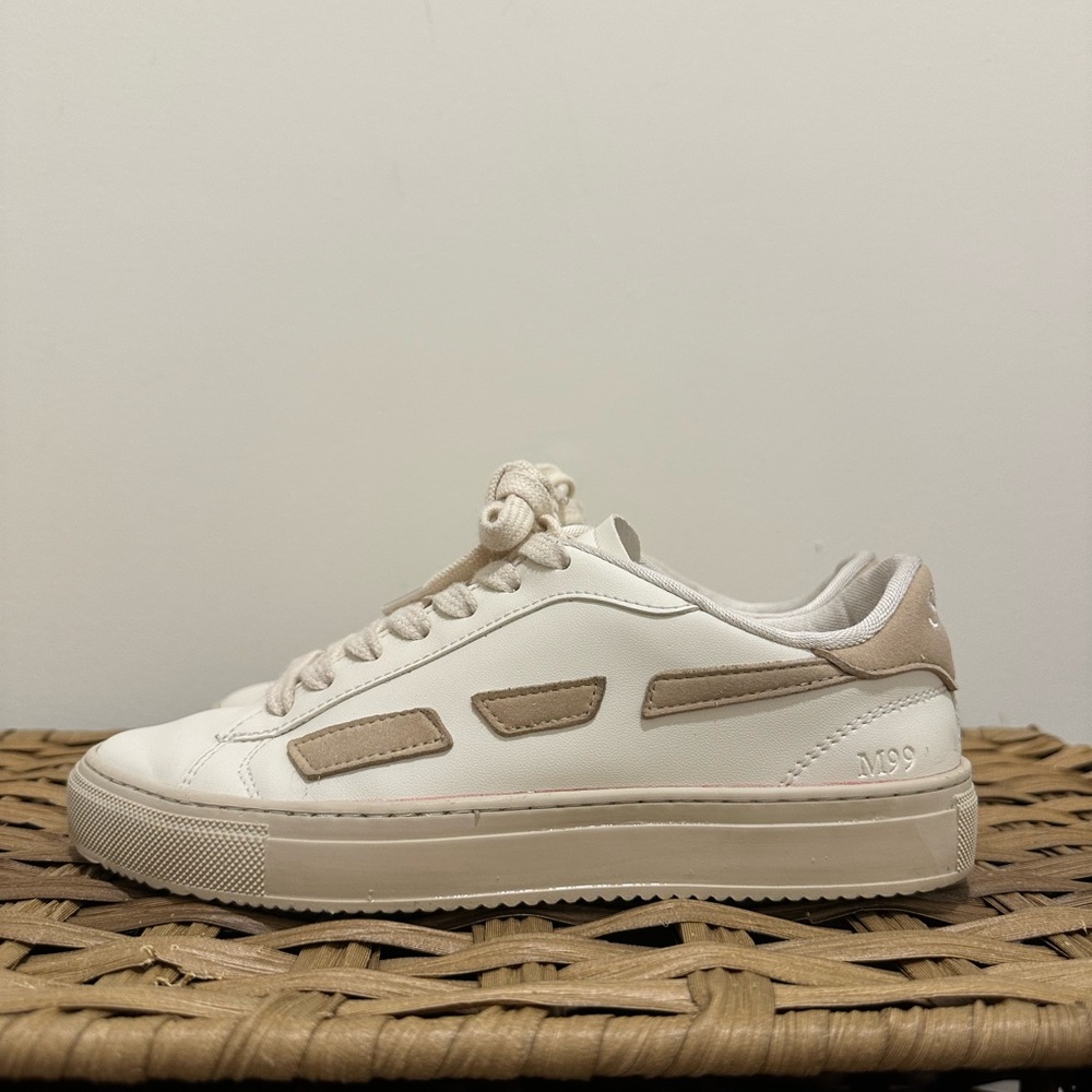 Minimal White Platform Sneaker with Beige Accents